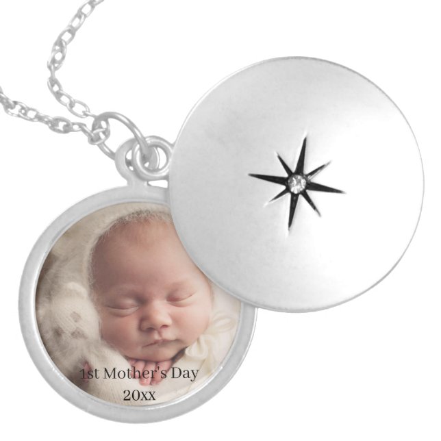 First Mother's Day Newborn Baby Photo Locket Necklace (Front)