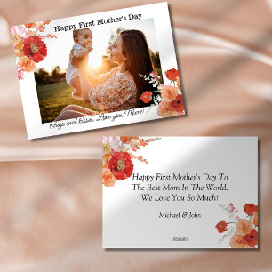 first mothers day, orange flowers photo holiday card