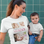 First Mother's Day Photo Collage T-Shirt<br><div class="desc">Personalized mom t-shirt featuring a 3 photo collage template,  the saying "happy first mother's day mommy" in elegant scipt & a unique pink gradient font,  and the childs name.</div>