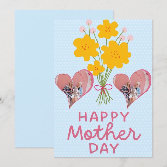 First Mothers Day Photo Heart New Mom Pink Brown  Thank You Card (Front/Back)