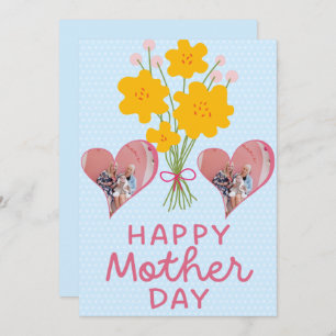 First Mothers Day Photo Heart New Mom Pink Brown Thank You Card