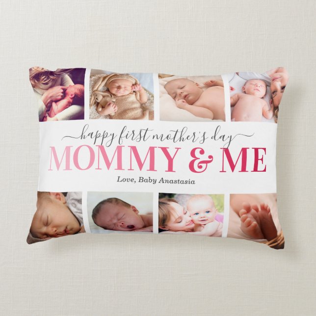 First Mother's Day Photo Mommy & Me Accent Pillow (Back)