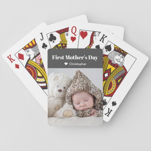 First Mothers Day Photo Name Simple Modern Poker Cards