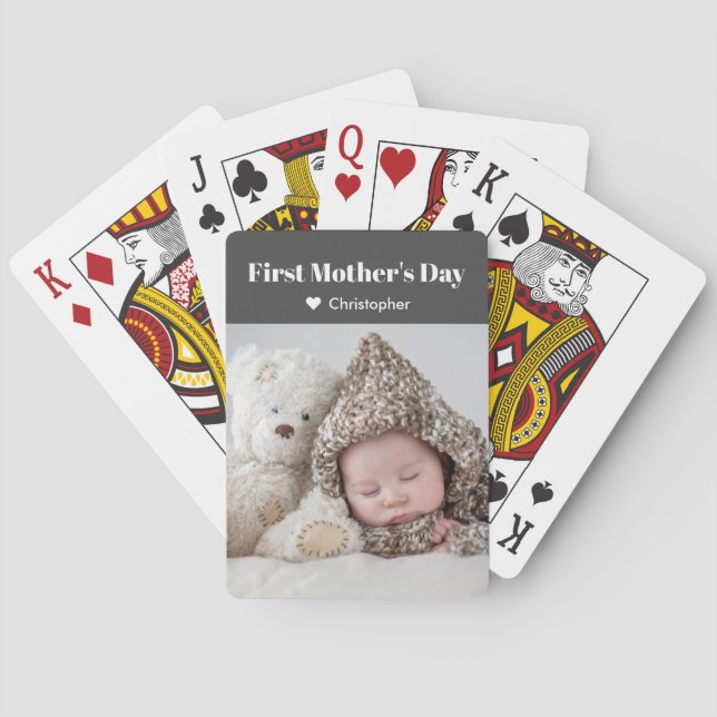 First Mothers Day Photo Name Simple Modern Poker Cards (Back)