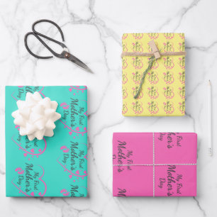 First mother's day; pink; heart; pretty wrapping paper sheets