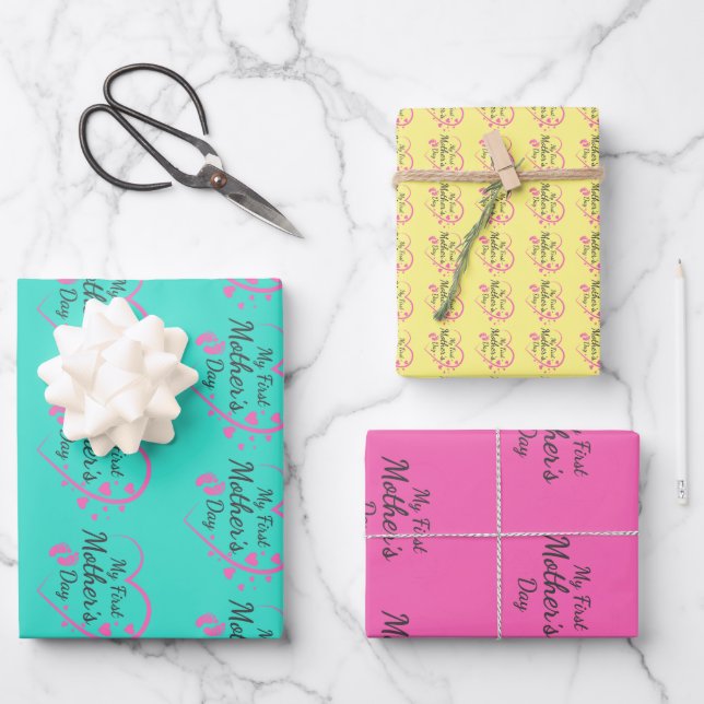 First mother's day; pink; heart; pretty wrapping paper sheets (Front)