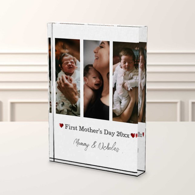 First Mothers Day Three Photo Collage Block (White First Mother's Day Three Photo Collage Photo Block)