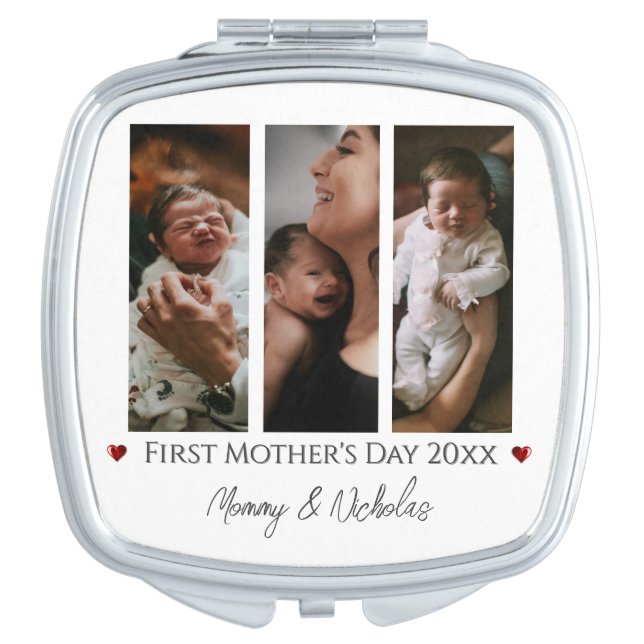 First Mother's Day Three Photo Collage Compact Mirror (Front)