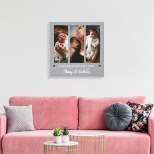 First Mother's Day Three Photo Collage Gray Canvas Print