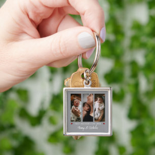 First Mother's Day Three Photo Collage Gray Keychain