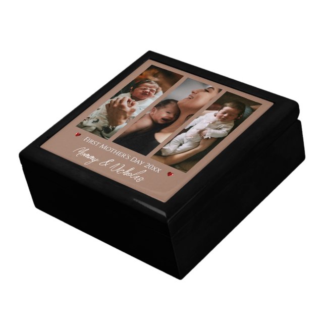 First Mother's Day Three Photo Collage Mocha Brown Gift Box (Side)