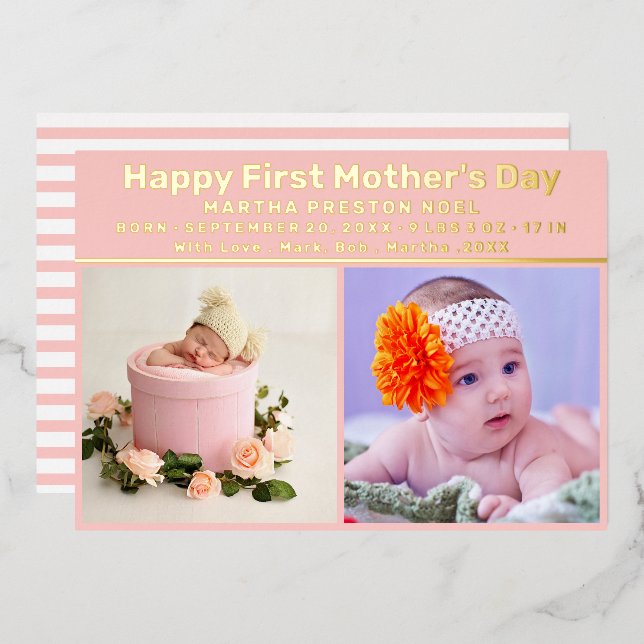 First Mother's Day with Message Baby Boy Card (Front/Back)