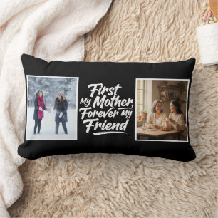 First My Mother Forever Friend Two Photo Black Lumbar Pillow