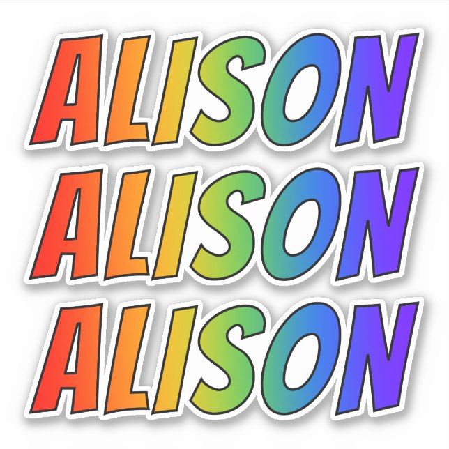 First Name "ALISON" w/ Fun Rainbow Coloring Sticker (Front)