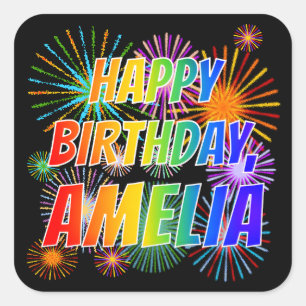 First Name "AMELIA", Fun "HAPPY BIRTHDAY" Square Sticker