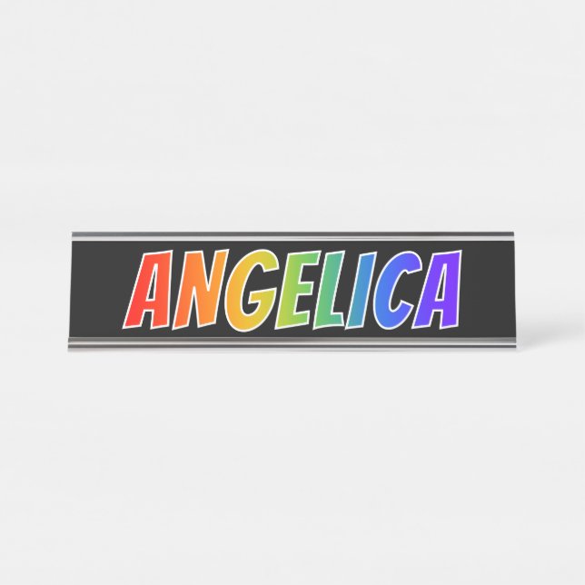First Name "ANGELICA": Fun Rainbow Coloring Desk Name Plate (Front)