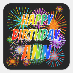First Name "ANN", Fun "HAPPY BIRTHDAY" Square Sticker