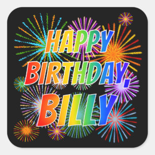 First Name "BILLY", Fun "HAPPY BIRTHDAY" Square Sticker