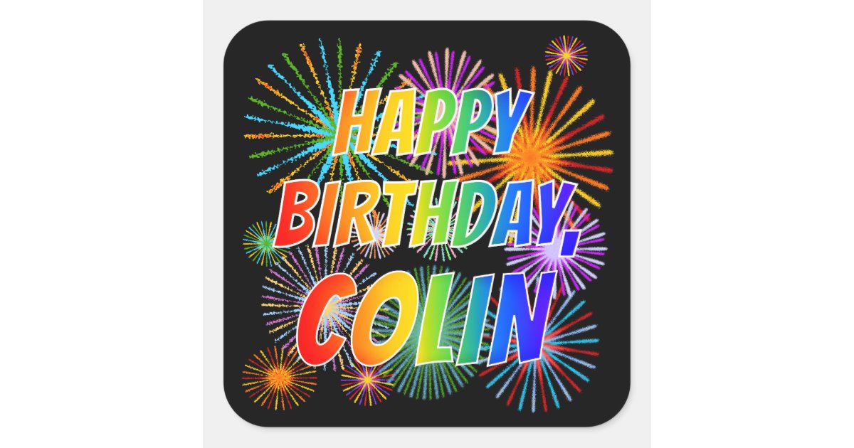 first name colin fun happy birthday square sticker