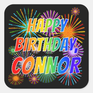 First Name "CONNOR", Fun "HAPPY BIRTHDAY" Square Sticker