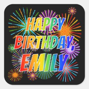 First Name "EMILY", Fun "HAPPY BIRTHDAY" Square Sticker