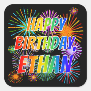 First Name "ETHAN", Fun "HAPPY BIRTHDAY" Square Sticker