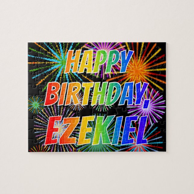 First Name "EZEKIEL", Fun "HAPPY BIRTHDAY" Jigsaw Puzzle (Horizontal)