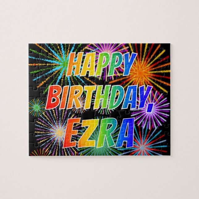 First Name "EZRA", Fun "HAPPY BIRTHDAY" Jigsaw Puzzle (Horizontal)