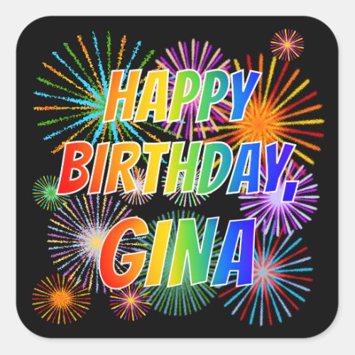 First Name GINA Fun HAPPY BIRTHDAY Square Sticker