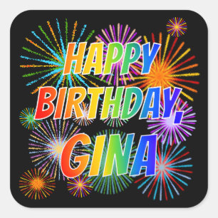 First Name "GINA", Fun "HAPPY BIRTHDAY" Square Sticker