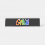 [ Thumbnail: First Name "Gina": Fun Rainbow Coloring Desk Name Plate ]