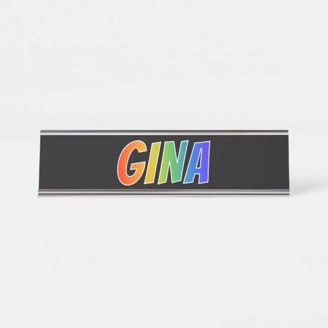 First Name "GINA": Fun Rainbow Coloring Desk Name Plate (Front)