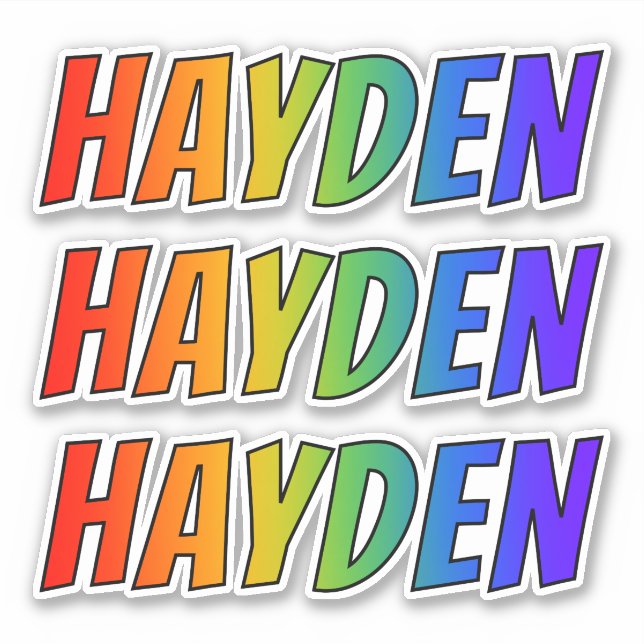 First Name "HAYDEN" w/ Fun Rainbow Coloring Sticker (Front)