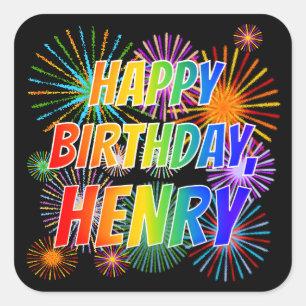 First Name "HENRY", Fun "HAPPY BIRTHDAY" Square Sticker
