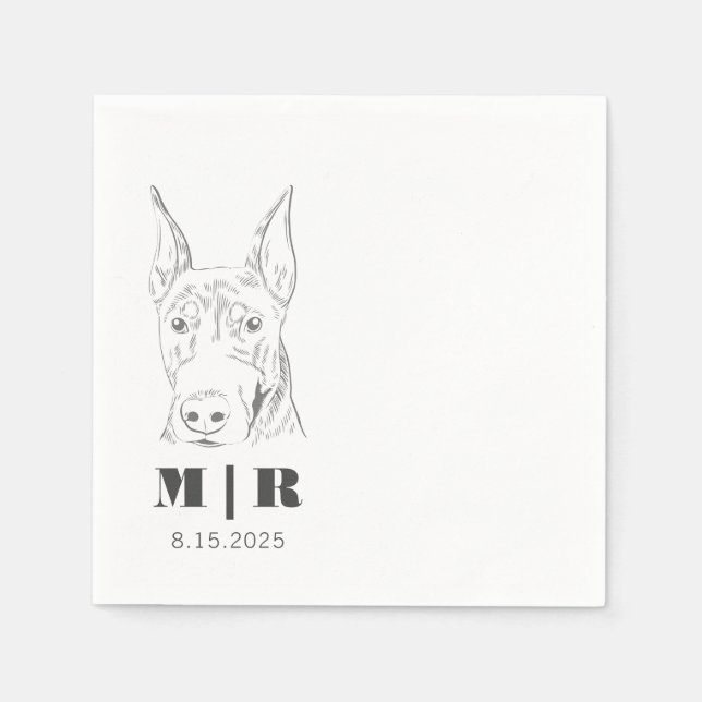 First Name Initials Doberman Wedding Napkins (Front)