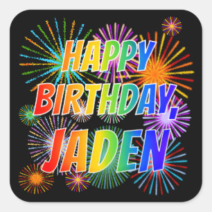 First Name "JADEN", Fun "HAPPY BIRTHDAY" Square Sticker