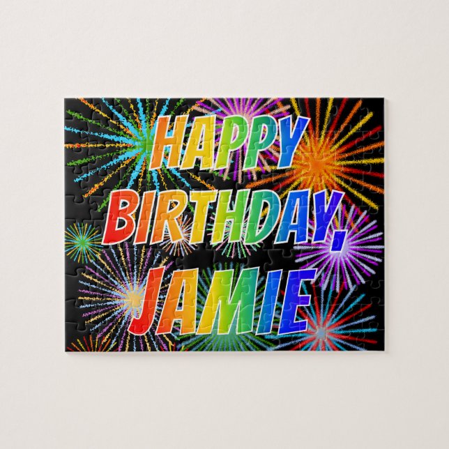 First Name "JAMIE", Fun "HAPPY BIRTHDAY" Jigsaw Puzzle (Horizontal)