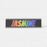 [ Thumbnail: First Name "Jasmine": Fun Rainbow Coloring Desk Name Plate ]