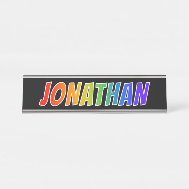 First Name "JONATHAN": Fun Rainbow Coloring Desk Name Plate (Front)