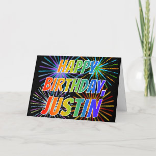 First Name "JUSTIN" Fun "HAPPY BIRTHDAY" Card