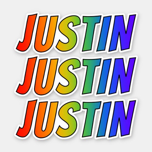 First Name JUSTIN w Fun Rainbow Coloring Sticker