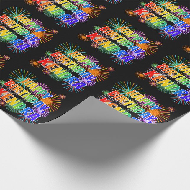 First Name "KENDRA", Fun "HAPPY BIRTHDAY" Wrapping Paper (Corner)