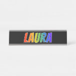 [ Thumbnail: First Name "Laura": Fun Rainbow Coloring Desk Name Plate ]