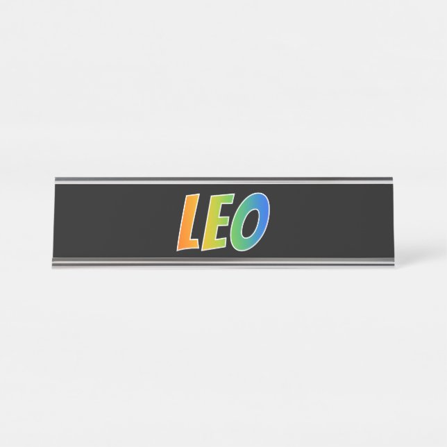 First Name "LEO": Fun Rainbow Coloring Desk Name Plate (Front)