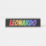 [ Thumbnail: First Name "Leonardo": Fun Rainbow Coloring Desk Name Plate ]