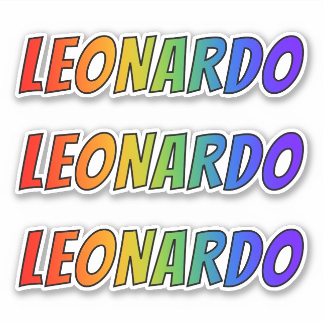 First Name "LEONARDO" w/ Fun Rainbow Coloring Sticker (Front)