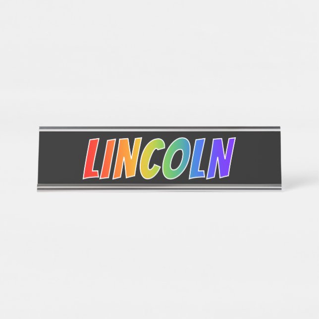 First Name "LINCOLN": Fun Rainbow Coloring Desk Name Plate (Front)