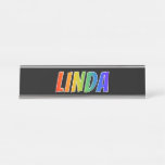 [ Thumbnail: First Name "Linda": Fun Rainbow Coloring Desk Name Plate ]