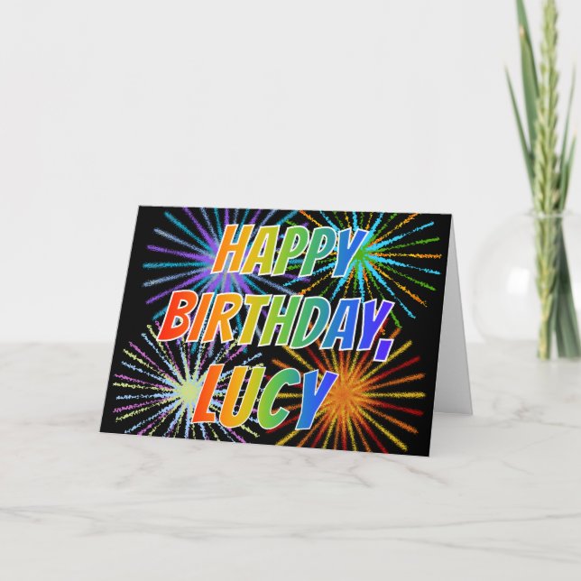 First Name "LUCY" Fun "HAPPY BIRTHDAY" Card (Front)