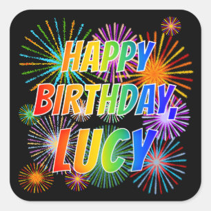 First Name "LUCY", Fun "HAPPY BIRTHDAY" Square Sticker